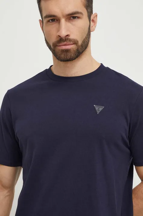 Bavlnené tričko Guess tmavomodrá farba, s nášivkou, F3GI00 K8HM0