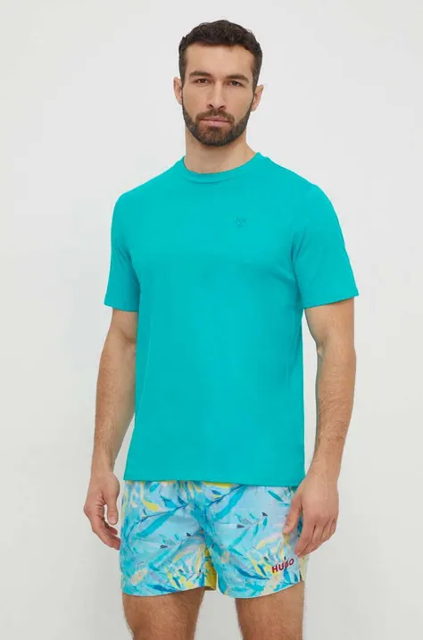 Бавовняна футболка Guess колір бірюзовий з аплікацією