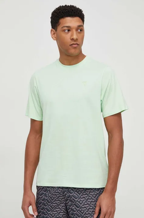 Хлопковая футболка Guess цвет зелёный с аппликацией