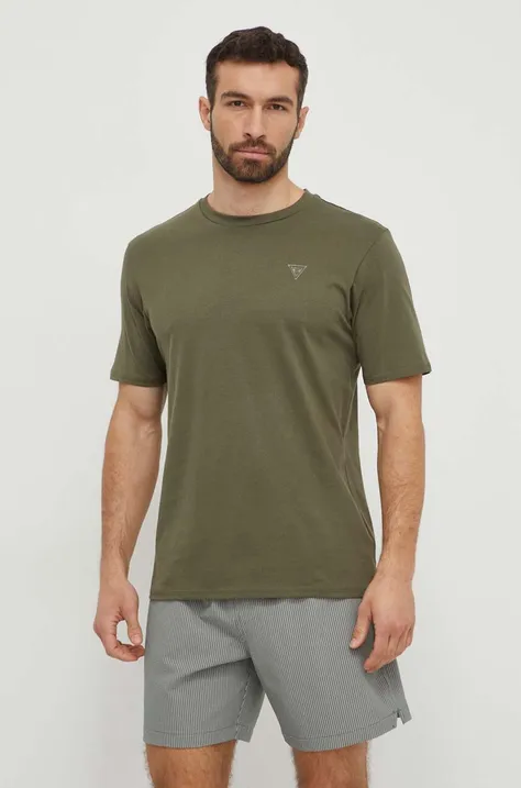 Bombažna kratka majica Guess moški, zelena barva