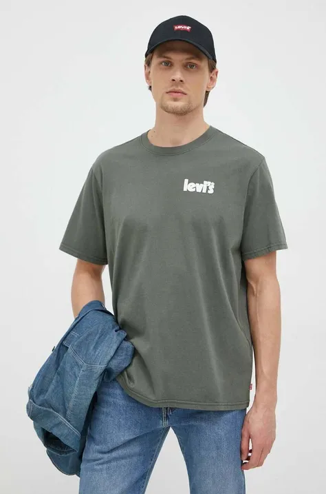 Bombažna kratka majica Levi's zelena barva