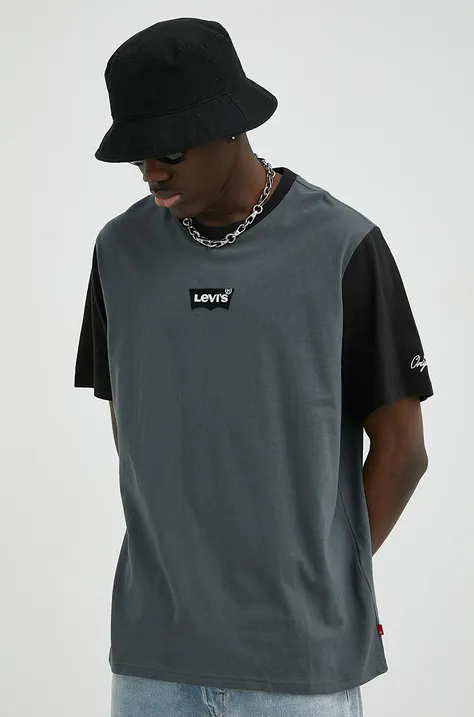 Bavlnené tričko Levi's šedá farba, vzorované
