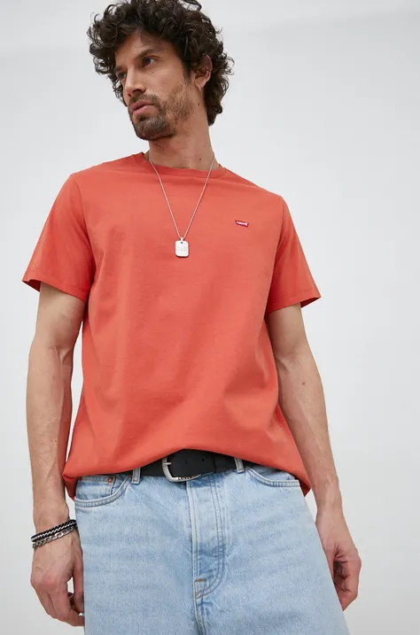 Памучна тениска Levi's в оранжево с изчистен дизайн