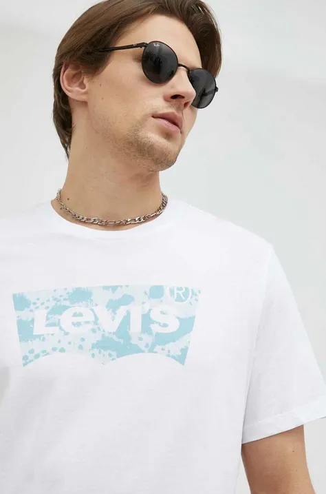 Bombažna kratka majica Levi's bela barva