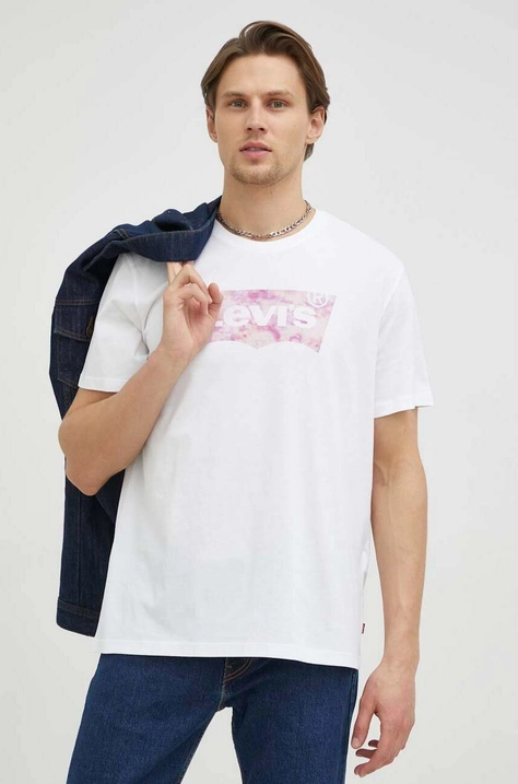 Levi's t-shirt bawełniany kolor biały z nadrukiem