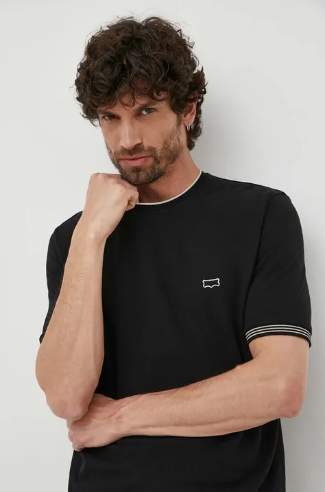 Sisley t-shirt bawełniany kolor czarny wzorzysty