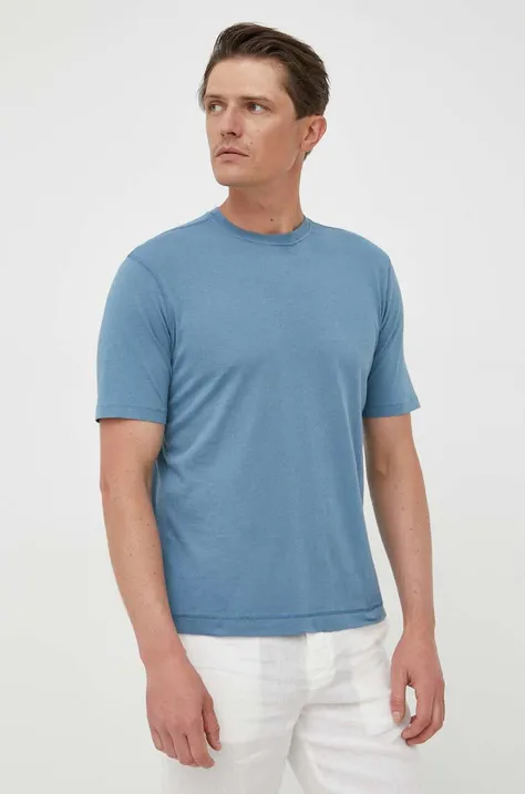 Sisley t-shirt bawełniany kolor niebieski gładki