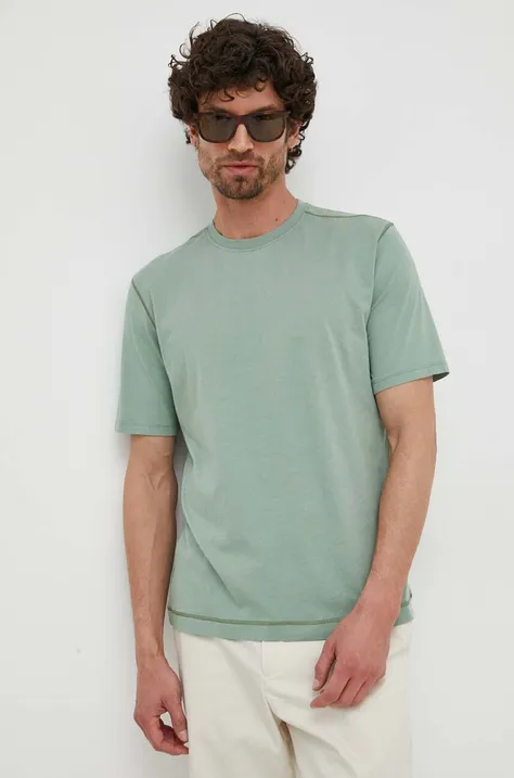 Sisley t-shirt bawełniany kolor zielony gładki