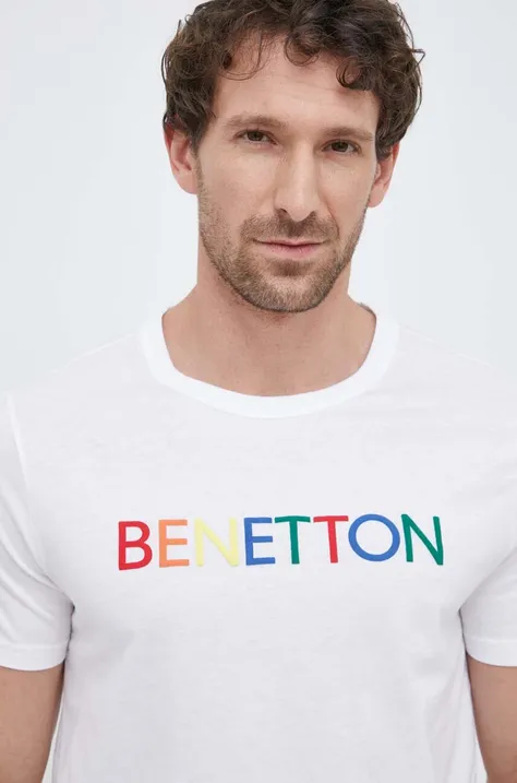 Бавовняна футболка United Colors of Benetton колір білий з принтом