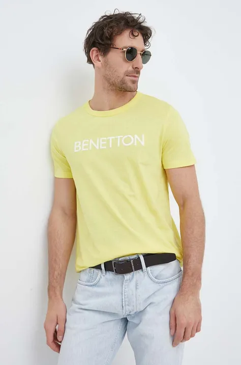 United Colors of Benetton pamut póló sárga, nyomott mintás