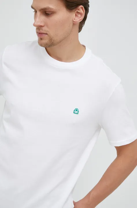 United Colors of Benetton t-shirt bawełniany kolor biały gładki