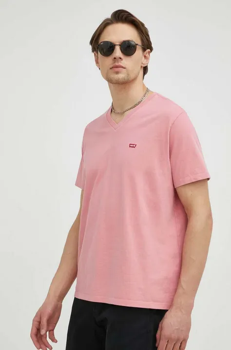 Памучна тениска Levi's в розово с изчистен дизайн