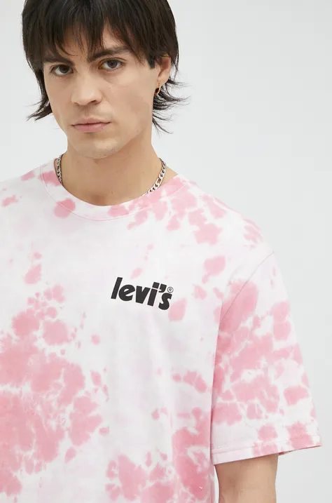 Памучна тениска Levi's в розово с десен