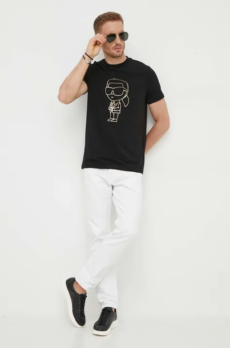 Tričko Karl Lagerfeld pánsky, čierna farba, s potlačou