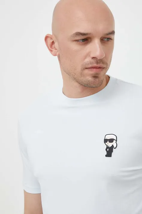 Karl Lagerfeld t-shirt męski kolor niebieski z aplikacją
