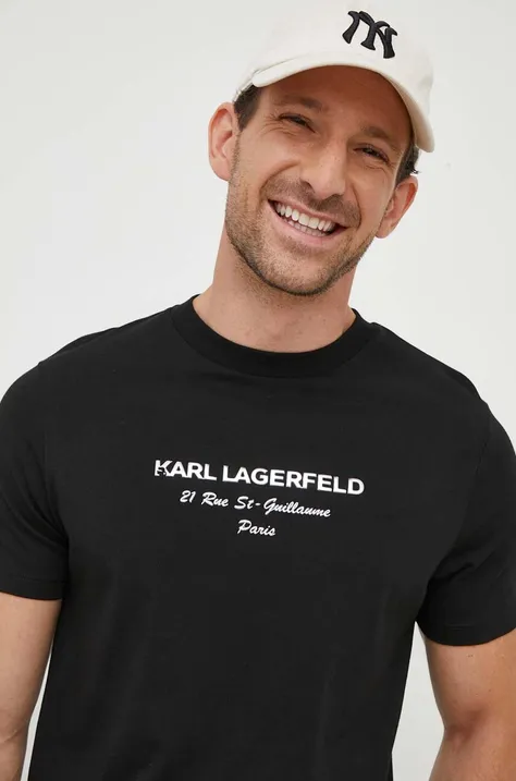 Tričko Karl Lagerfeld pánsky, čierna farba, s nášivkou