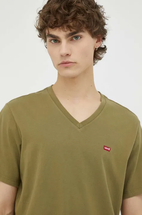 Pamučna majica Levi's boja: zelena, glatki model