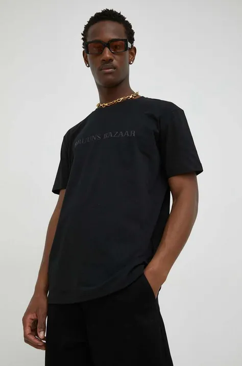 Bruuns Bazaar pamut póló Gus fekete, nyomott mintás