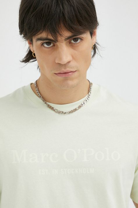 Бавовняна футболка Marc O'Polo колір зелений з принтом