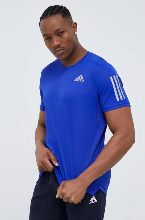 Тениска за бягане adidas Performance Own the Run в синьо с принт