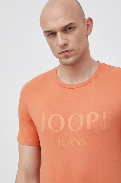 Joop! tricou din bumbac culoarea portocaliu, cu imprimeu