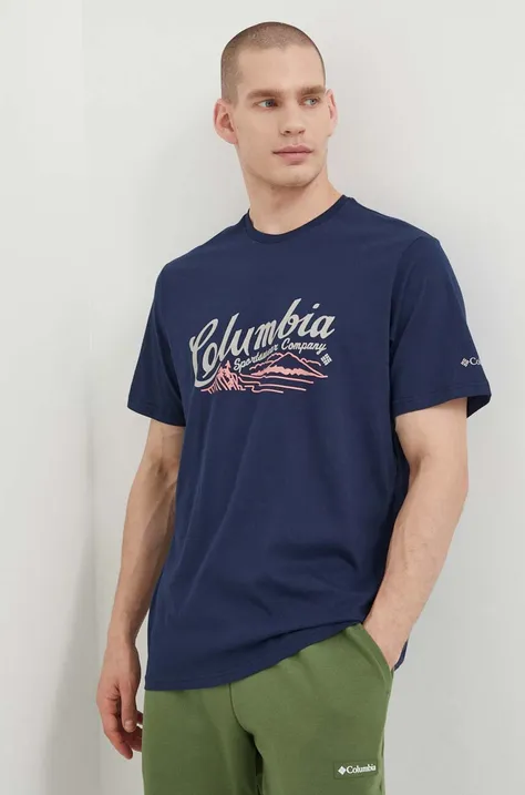 Columbia t-shirt bawełniany kolor granatowy wzorzysty