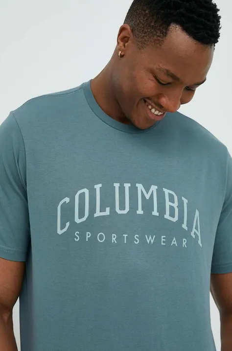 Bombažna kratka majica Columbia zelena barva