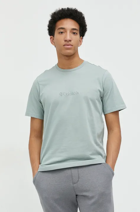 Columbia t-shirt męski kolor zielony z aplikacją