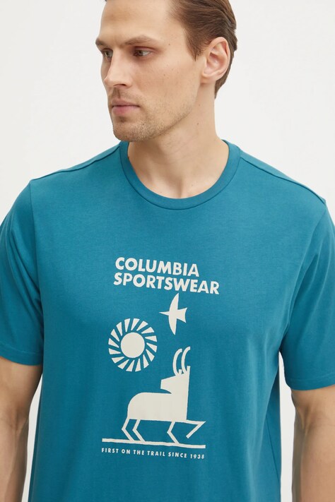 Columbia tricou din bumbac barbati, culoarea verde, modelator