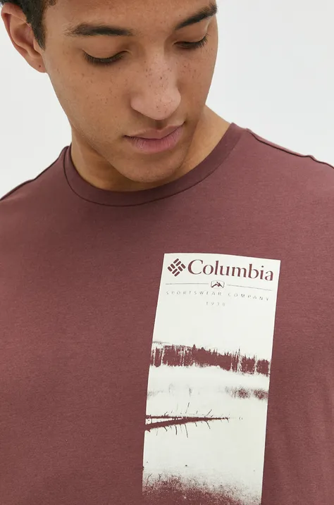 Columbia t-shirt bawełniany Explorers Canyon kolor bordowy wzorzysty 2036441