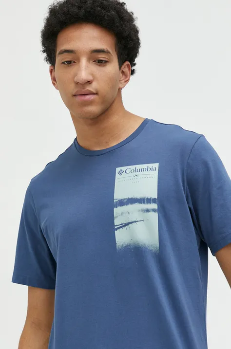 Columbia t-shirt bawełniany kolor niebieski wzorzysty