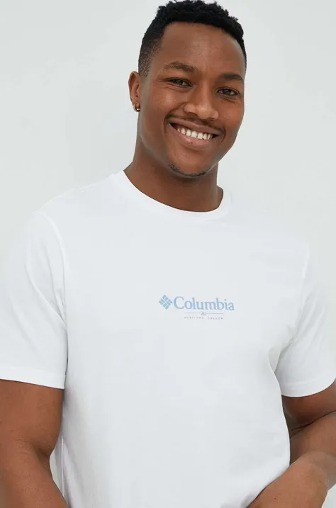 Бавовняна футболка Columbia колір білий візерунок