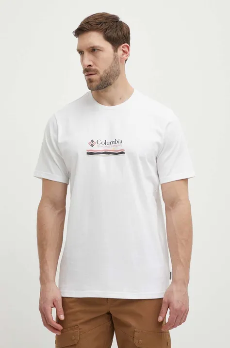 Бавовняна футболка Columbia колір білий візерунок