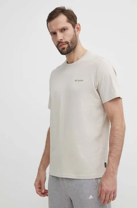 Columbia t-shirt bawełniany Explorers Canyon kolor beżowy wzorzysty 2036451