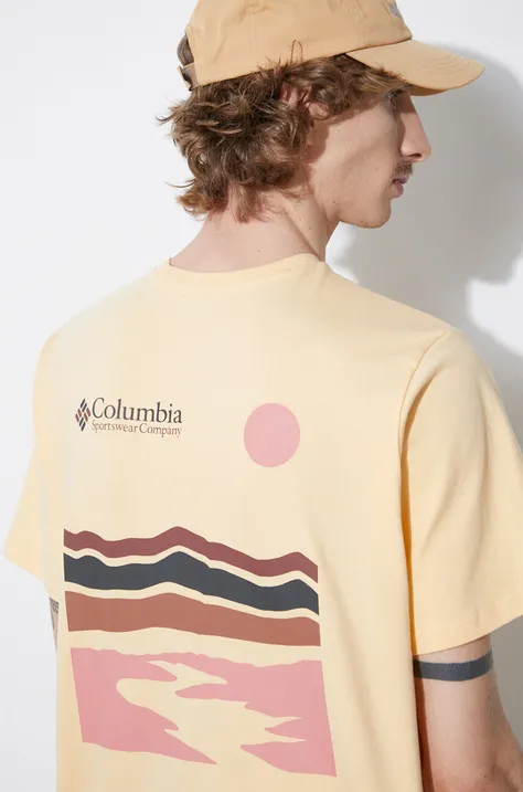 Бавовняна футболка Columbia колір жовтий візерунок
