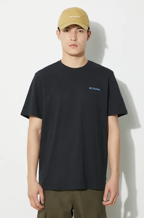 Columbia t-shirt bawełniany Explorers Canyon kolor czarny wzorzysty 2036451
