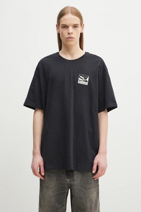 Columbia t-shirt bawełniany kolor czarny wzorzysty