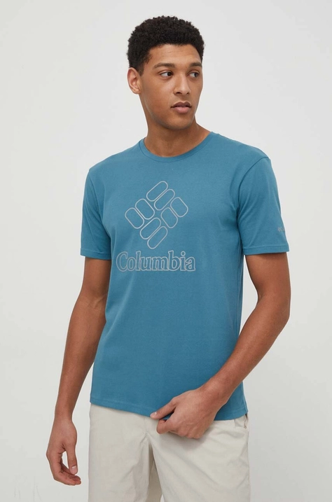 Columbia t-shirt sportowy Pacific Crossing II Pacific Crossing II kolor turkusowy z nadrukiem 2036472