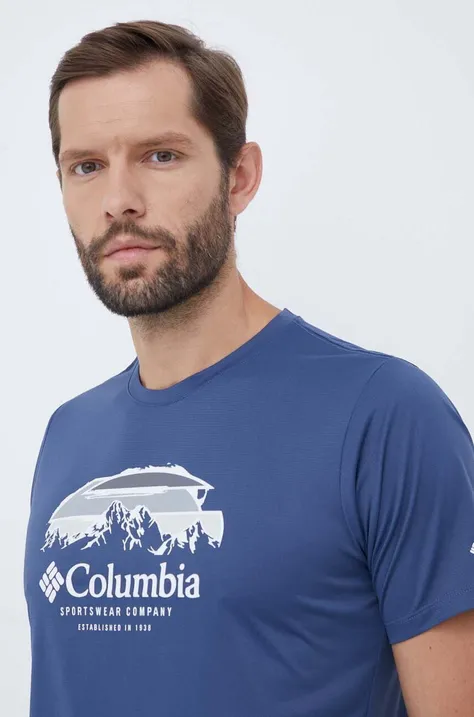 Columbia t-shirt sportowy Columbia Hike kolor granatowy z nadrukiem
