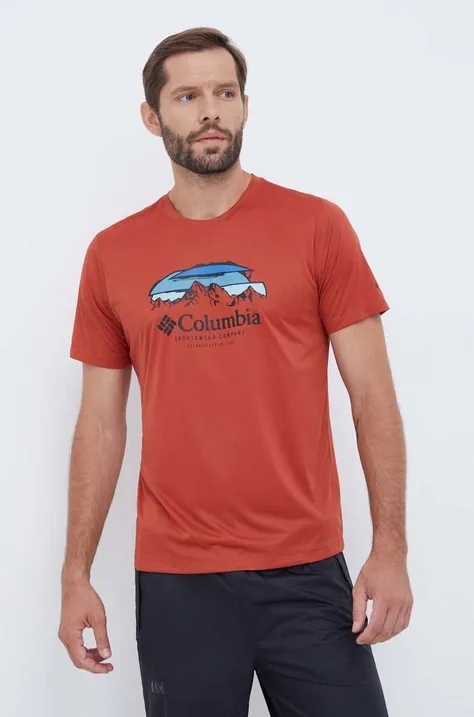 Columbia t-shirt sportowy Columbia Hike kolor pomarańczowy z nadrukiem