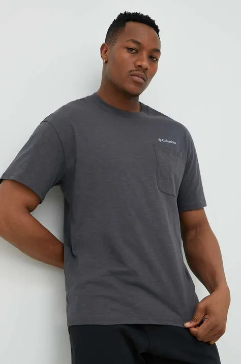 Bavlnené tričko Columbia 2037491-278, šedá farba, jednofarebné
