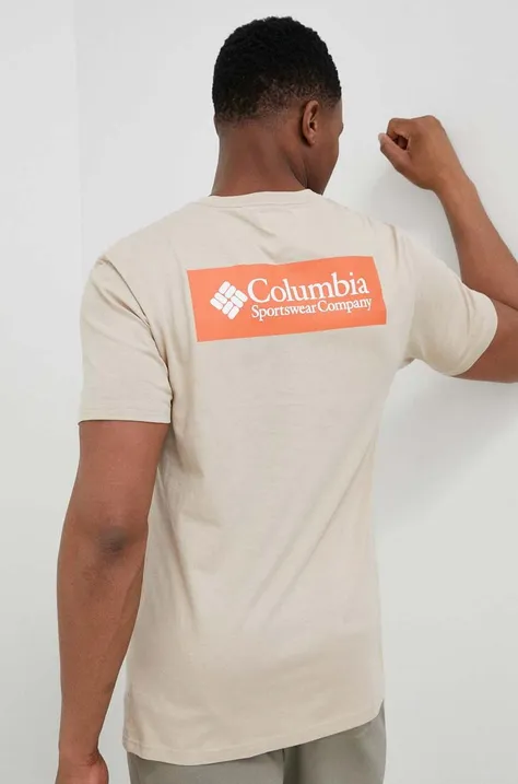 Bombažna kratka majica Columbia bež barva