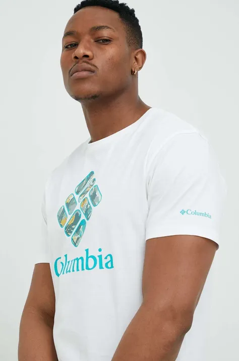 Памучна тениска Columbia в бяло с принт