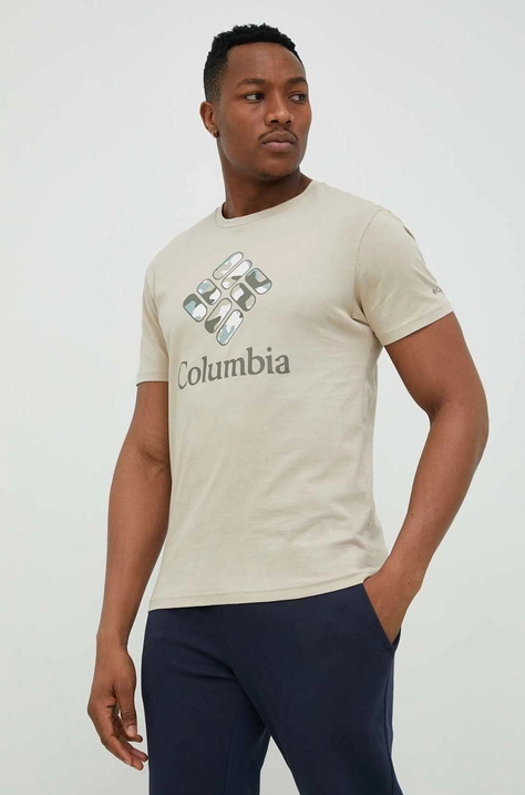 Columbia t-shirt bawełniany kolor beżowy z nadrukiem