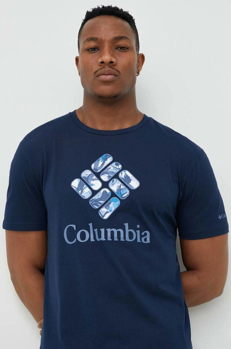 Columbia t-shirt bawełniany kolor granatowy z nadrukiem