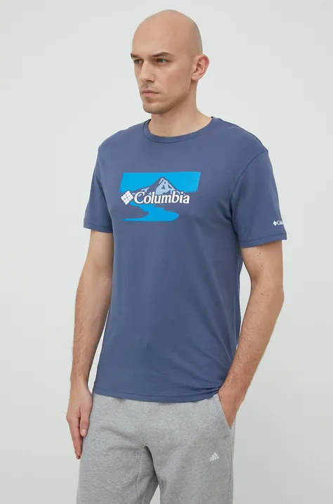 Памучна тениска Columbia в синьо с принт