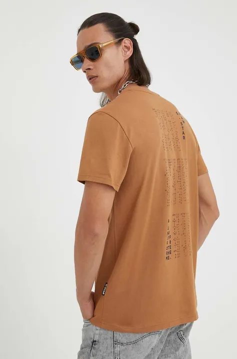 G-Star Raw tricou din bumbac culoarea maro, cu imprimeu