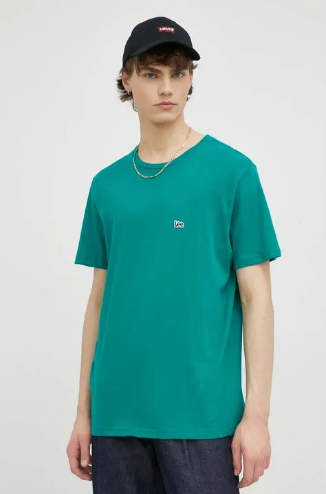 Lee t-shirt bawełniany kolor zielony gładki