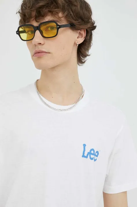 Lee t-shirt bawełniany kolor beżowy z nadrukiem