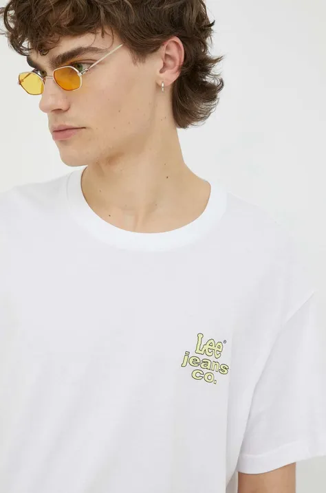 Βαμβακερό μπλουζάκι Lee χρώμα: άσπρο